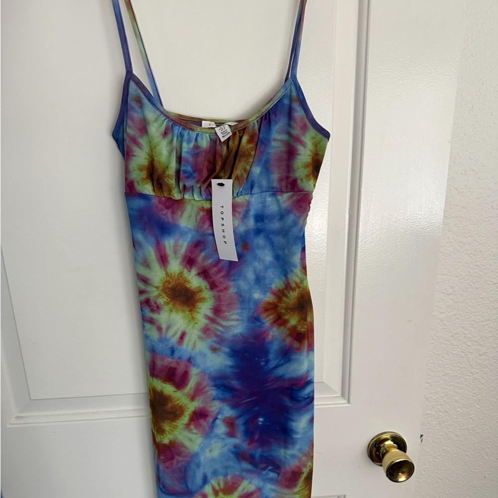 New Topshop psychedelic tie dye mesh midi slip dress in multi US 4 - Picture 5 of 5